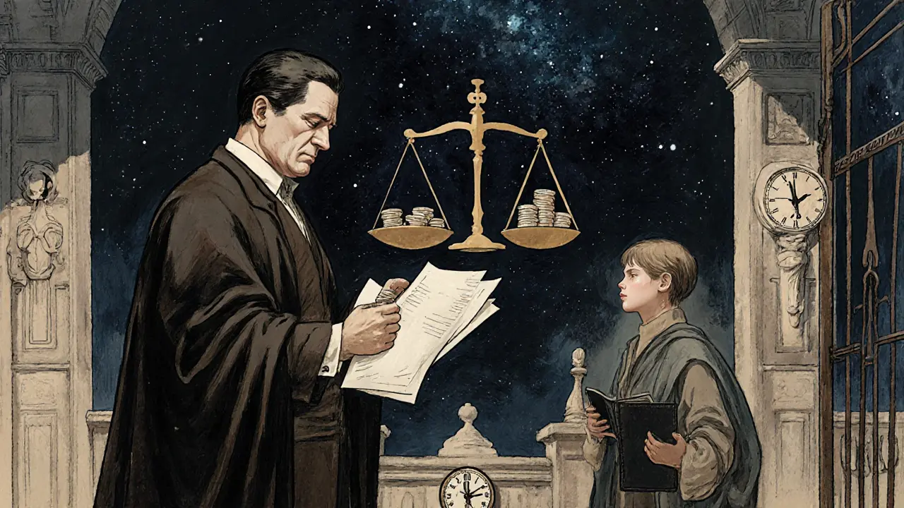 A user submits ID to a gatekeeper as time ticks away, with a celestial scale balancing security and speed in Howard Pyle style.