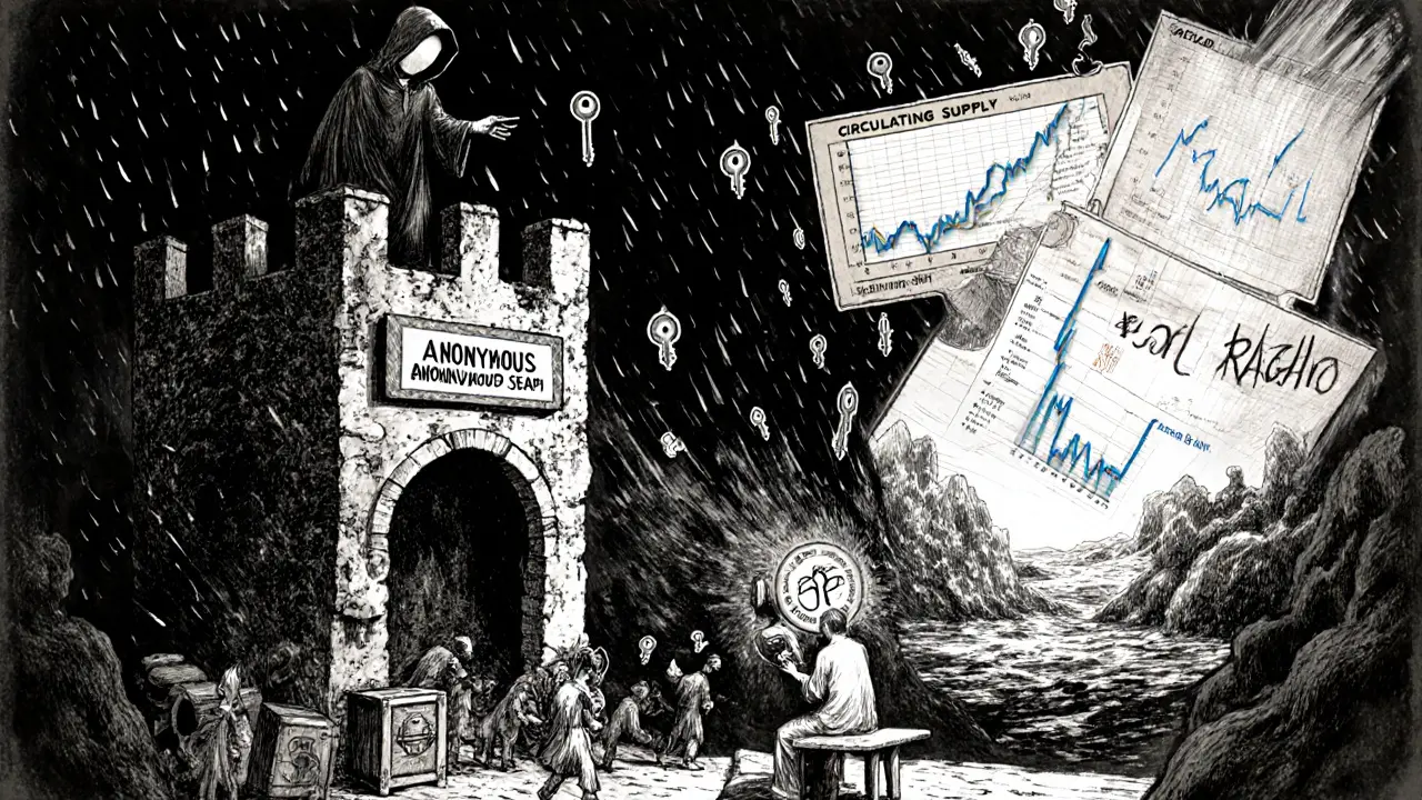 A faceless figure drops keys into a chasm as a user peacefully uses an AIPAD-powered AI device.