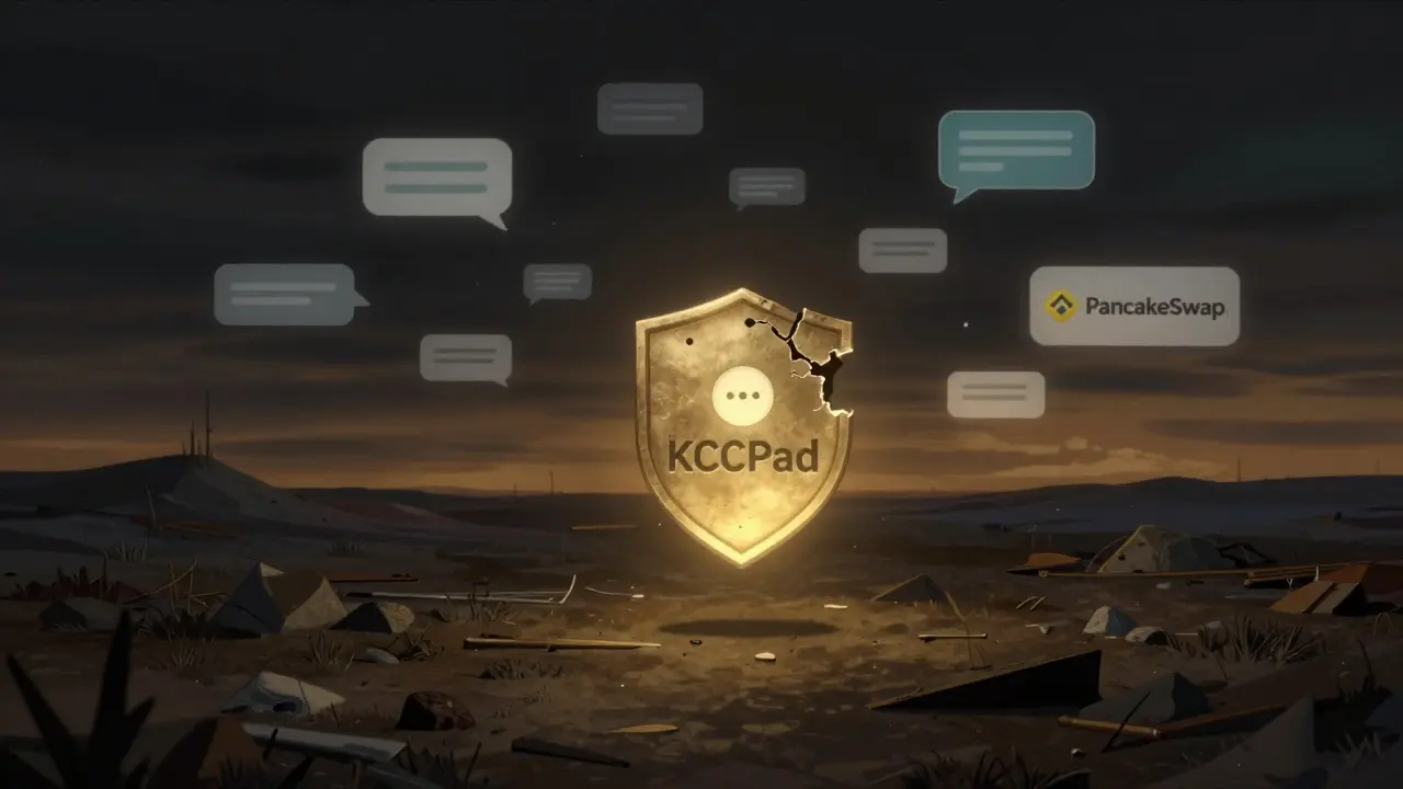 A fading token drifts into a void shaped like a broken shield, while distant platforms glow in the horizon.