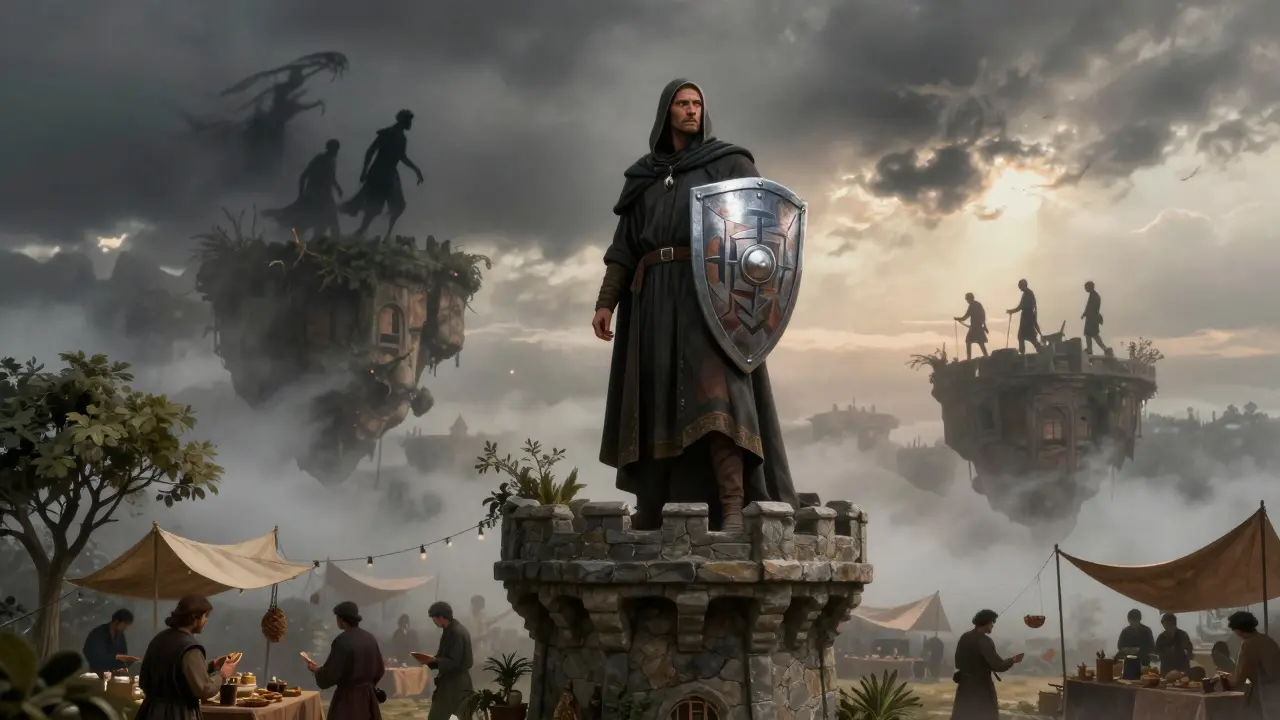 Explorer holding a shield protecting assets from digital threats