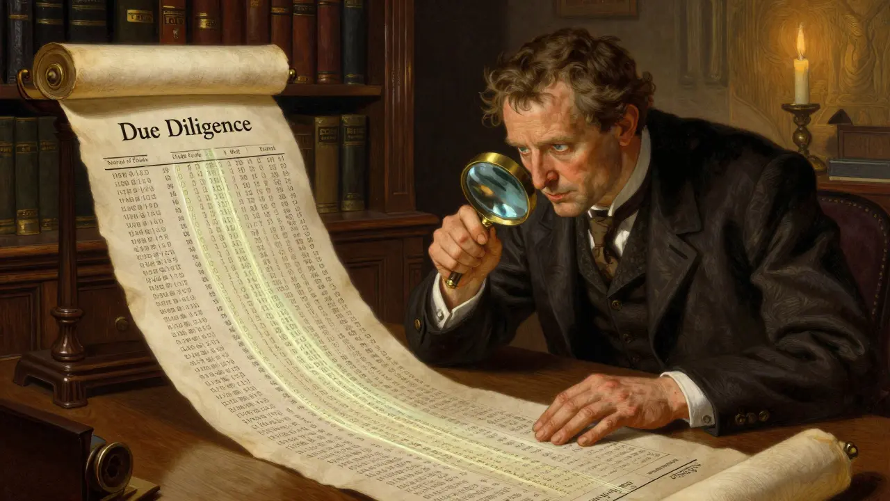 An auditor examining a long scroll of digital transaction records