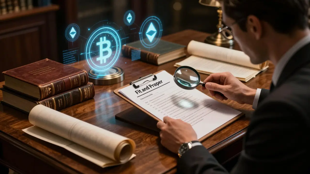 Detailed review of crypto compliance documents and digital assets on a traditional desk.