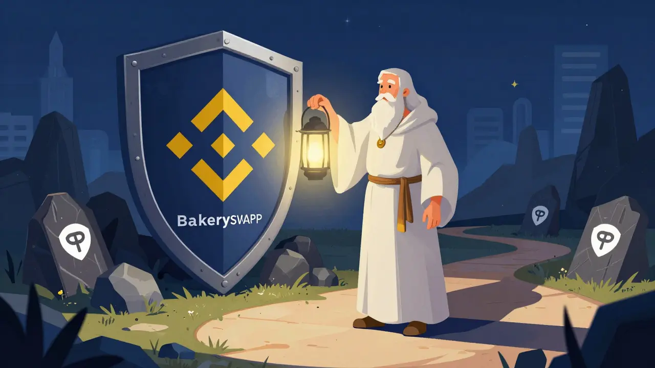 A guardian figure illuminating a safe path with a lantern, symbolizing security and official verification.