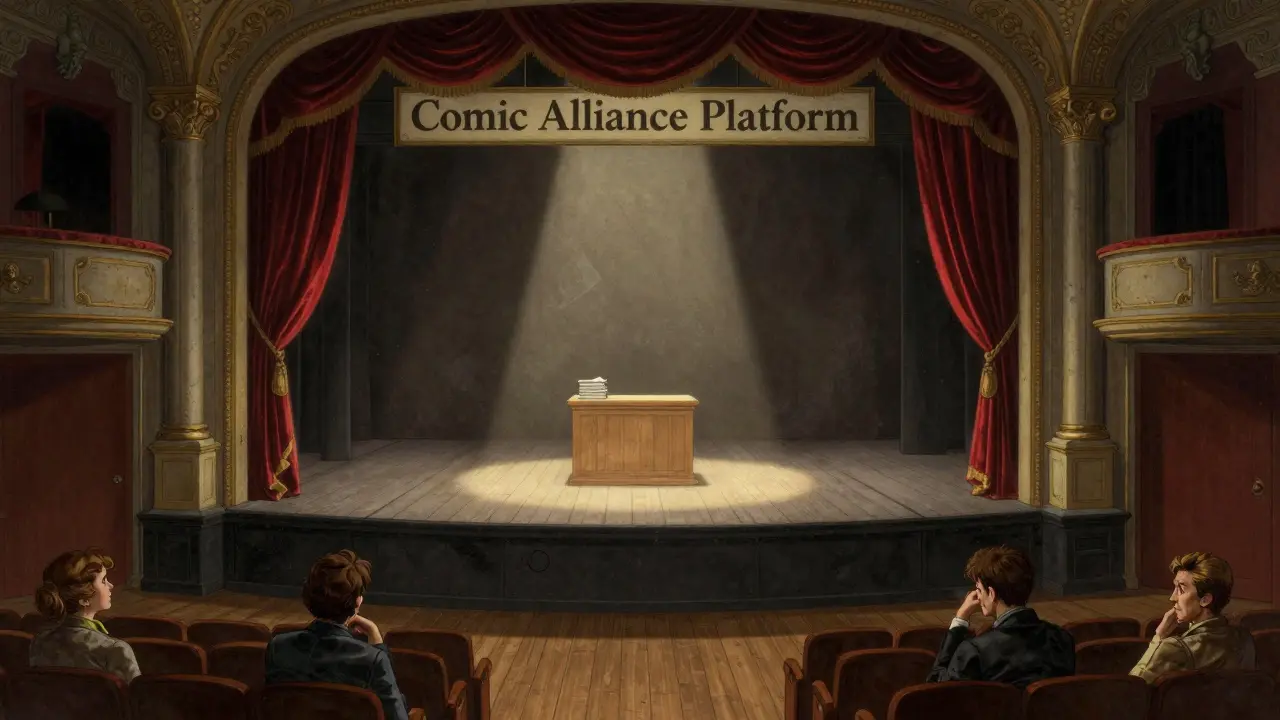 An empty stage representing the unfulfilled comic platform vision.