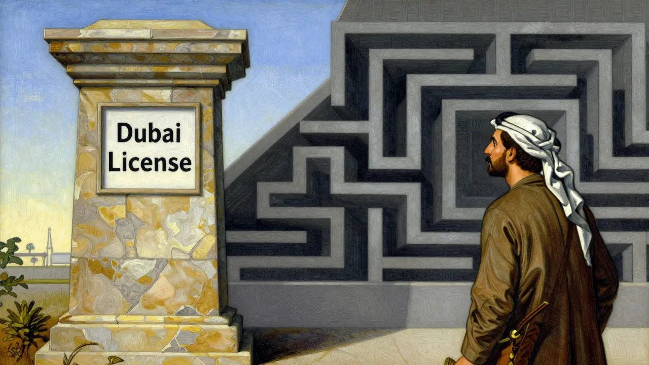 Artistic depiction of a sturdy pillar versus a shadowy maze, illustrating regulatory differences for crypto exchanges.