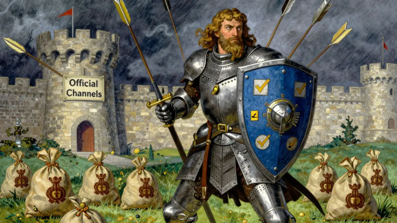 Knight defending against phishing attacks with a shield of verification symbols