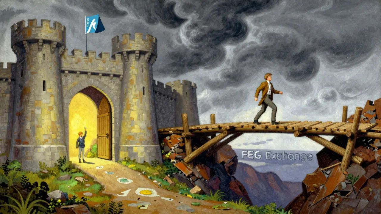 Contrast between a secure fortress and a risky bridge representing different DEX options.