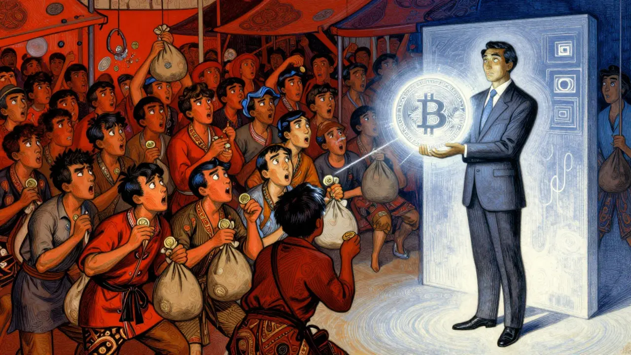 Art contrasting chaotic retail traders with a calm institutional investor