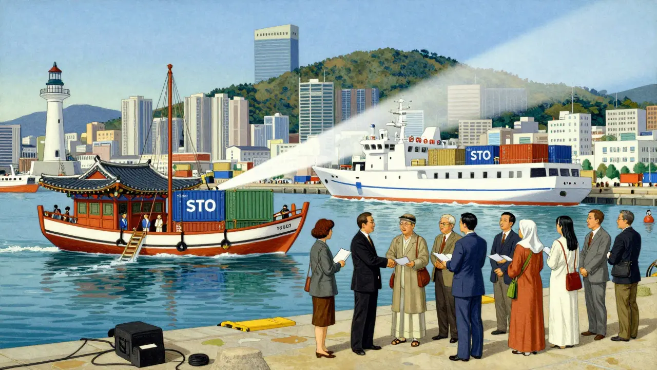 Busan harbor scene depicting international investment in Security Token Offerings