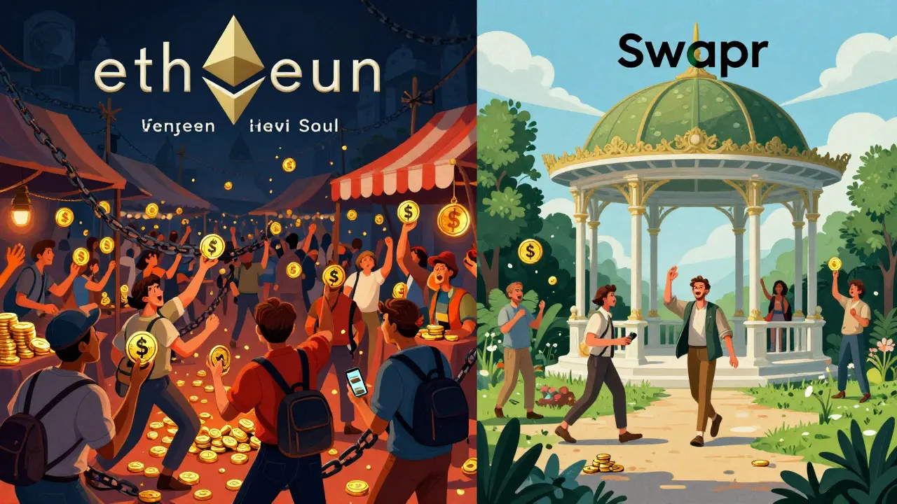 Comparison of chaotic Ethereum trading vs serene Swapr experience