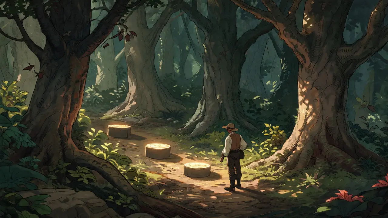 A trader hesitates before a narrow path with few available tokens.