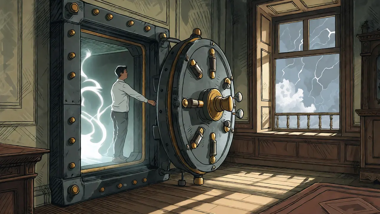 Securing crypto assets in an ornate vault against regulatory storms.