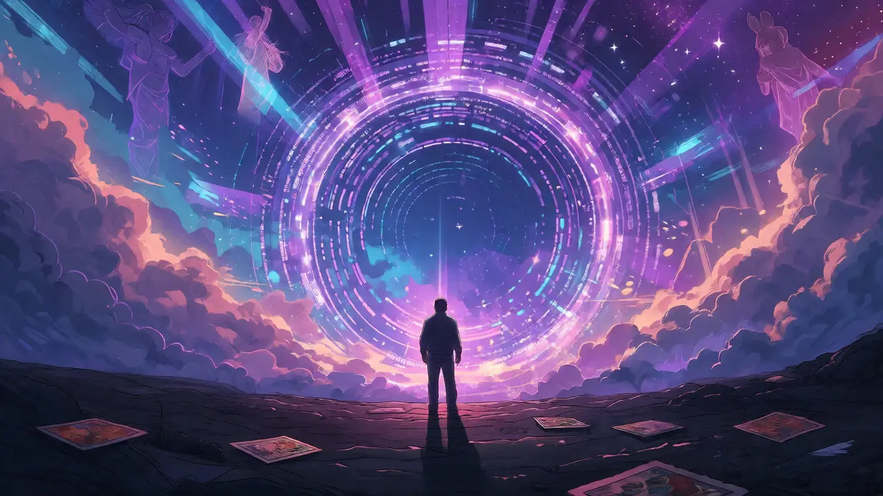 Figure facing a portal to the Dream Idols metaverse